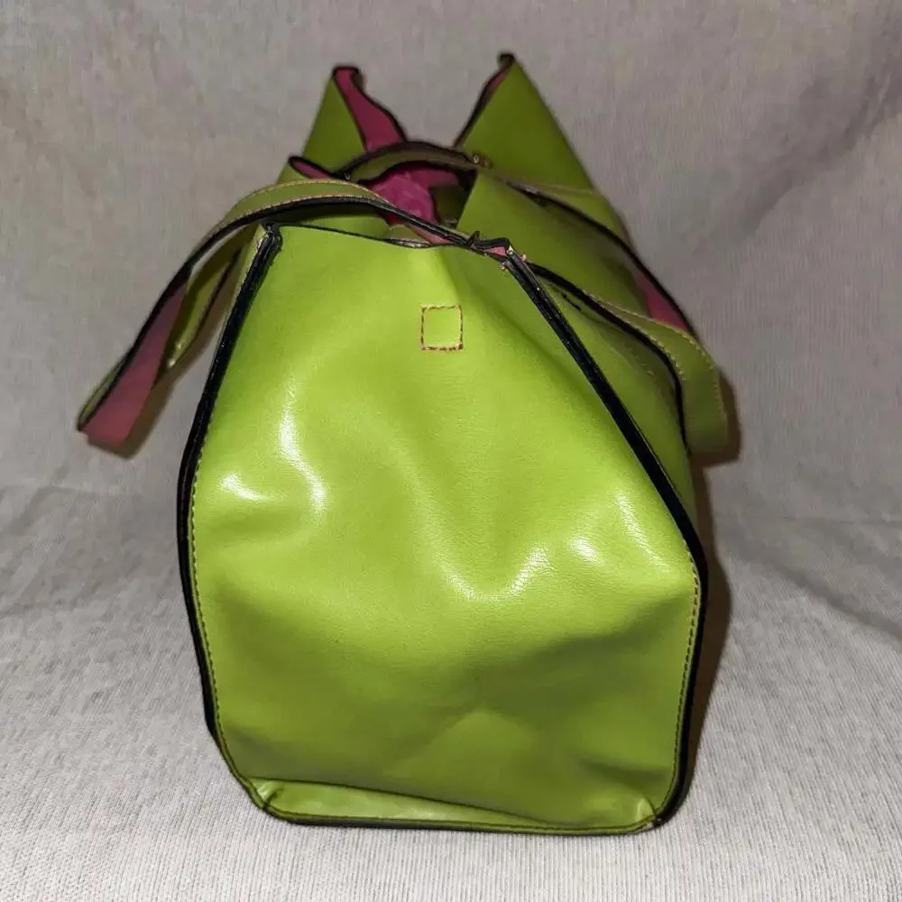 Emilie M Lime Green & Hot Pink Oversized Tote Bag Colorblock Shoulder Purse